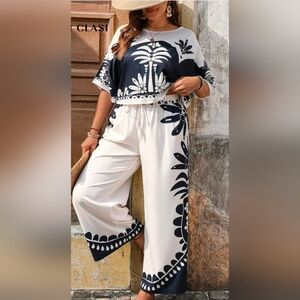 Floral Black and White Women's Pants